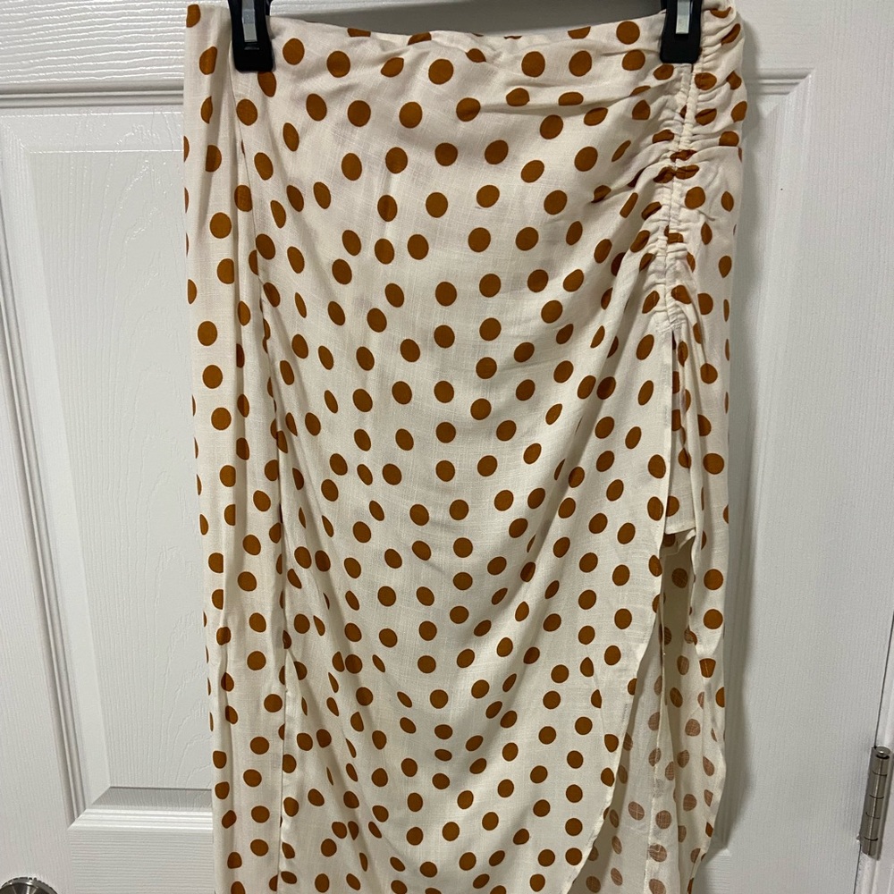 Zara - brown polka dot midi asymmetrical skirt - size medium